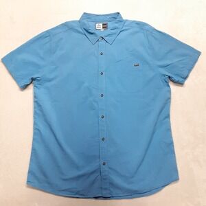 Reef Collins Mens Woven Button Shirt XL Blue Rayon Cotton Blend Short Sleeve